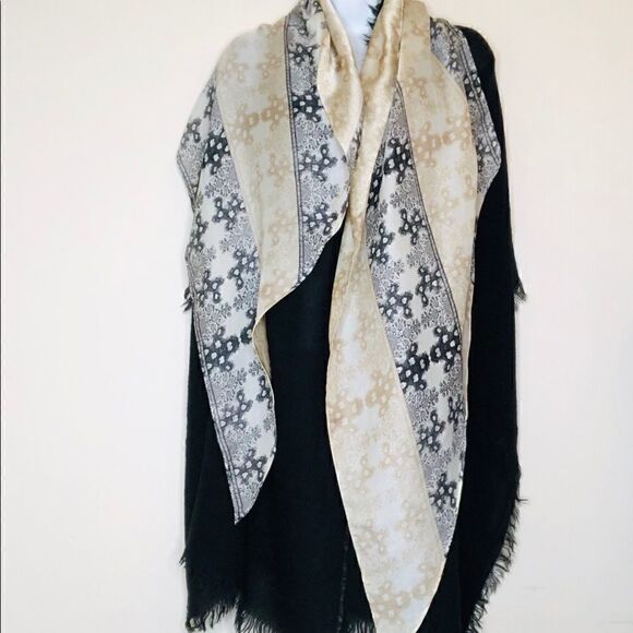 Set of (2)Scaves: Bossani Black Knit Scarf, Gray Tan Scarf - Picture 3 of 16